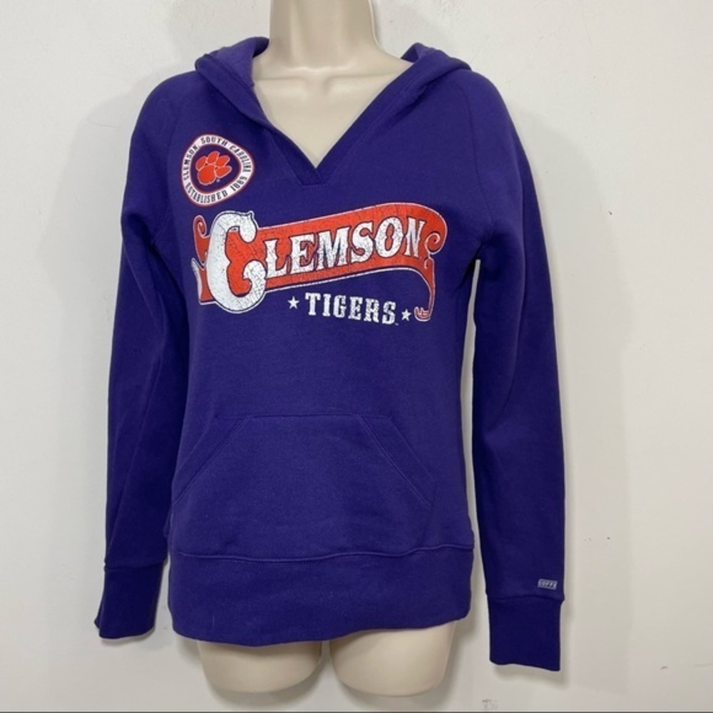 NWT Clemson university tigers sweatshirt hoodie v-neck purple slim fit size XS